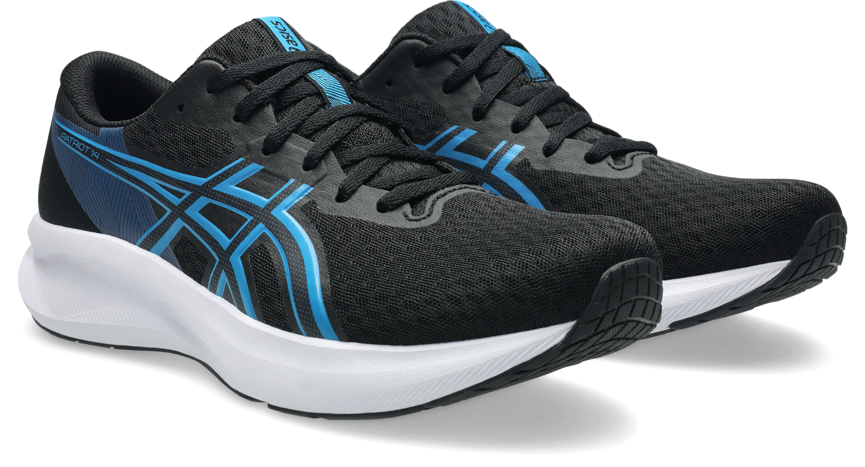Laufschuh ASICS "PATRIOT 14", Herren, Gr. 42, schwarz, aegean blau, Synthetik, Schuhe Laufschuh