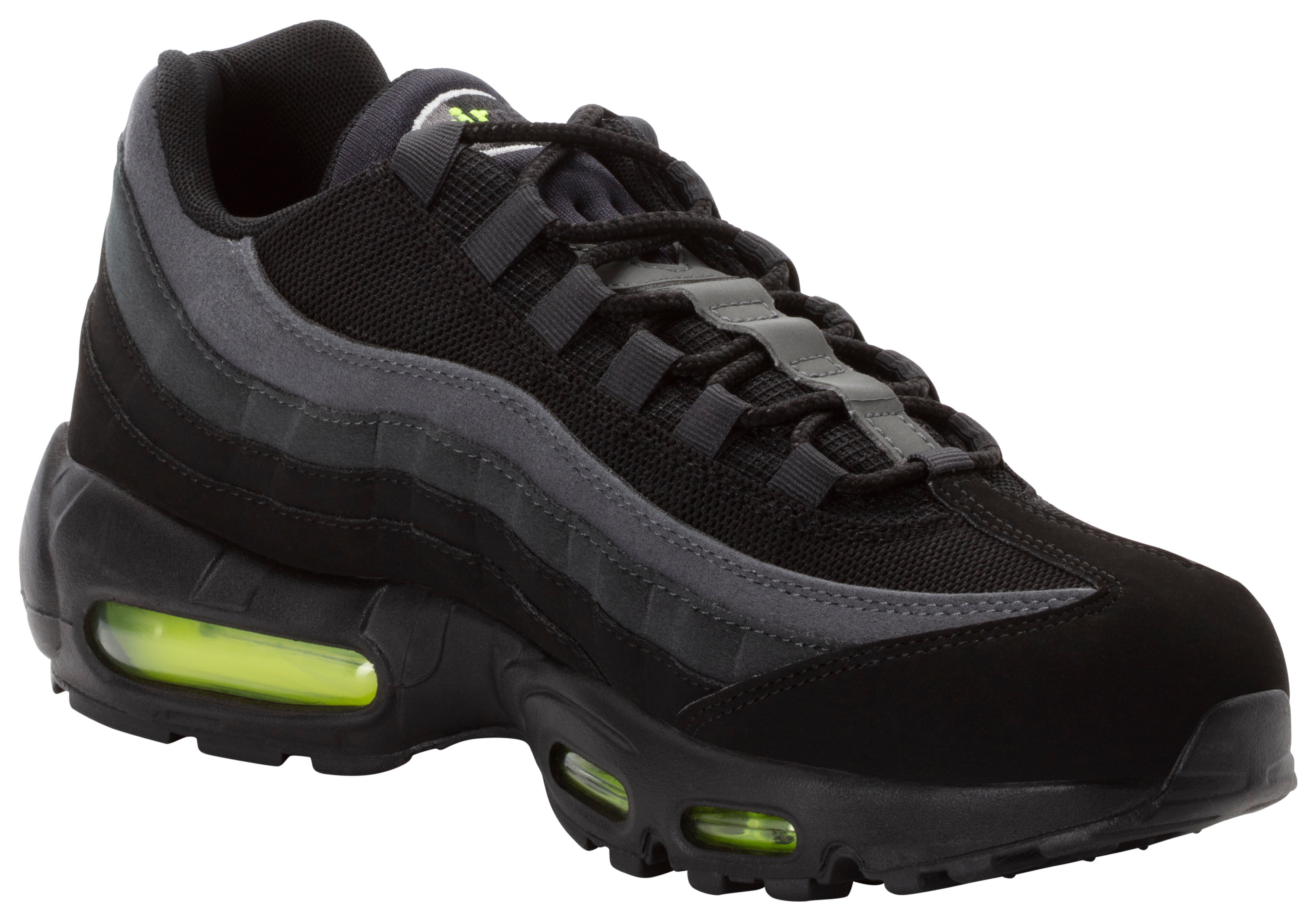 Sneaker NIKE SPORTSWEAR "Air Max 95", Herren, Gr. 45 (11), schwarz, lt smoke grau, volt, dk smoke grau, Schuhe Sneaker
