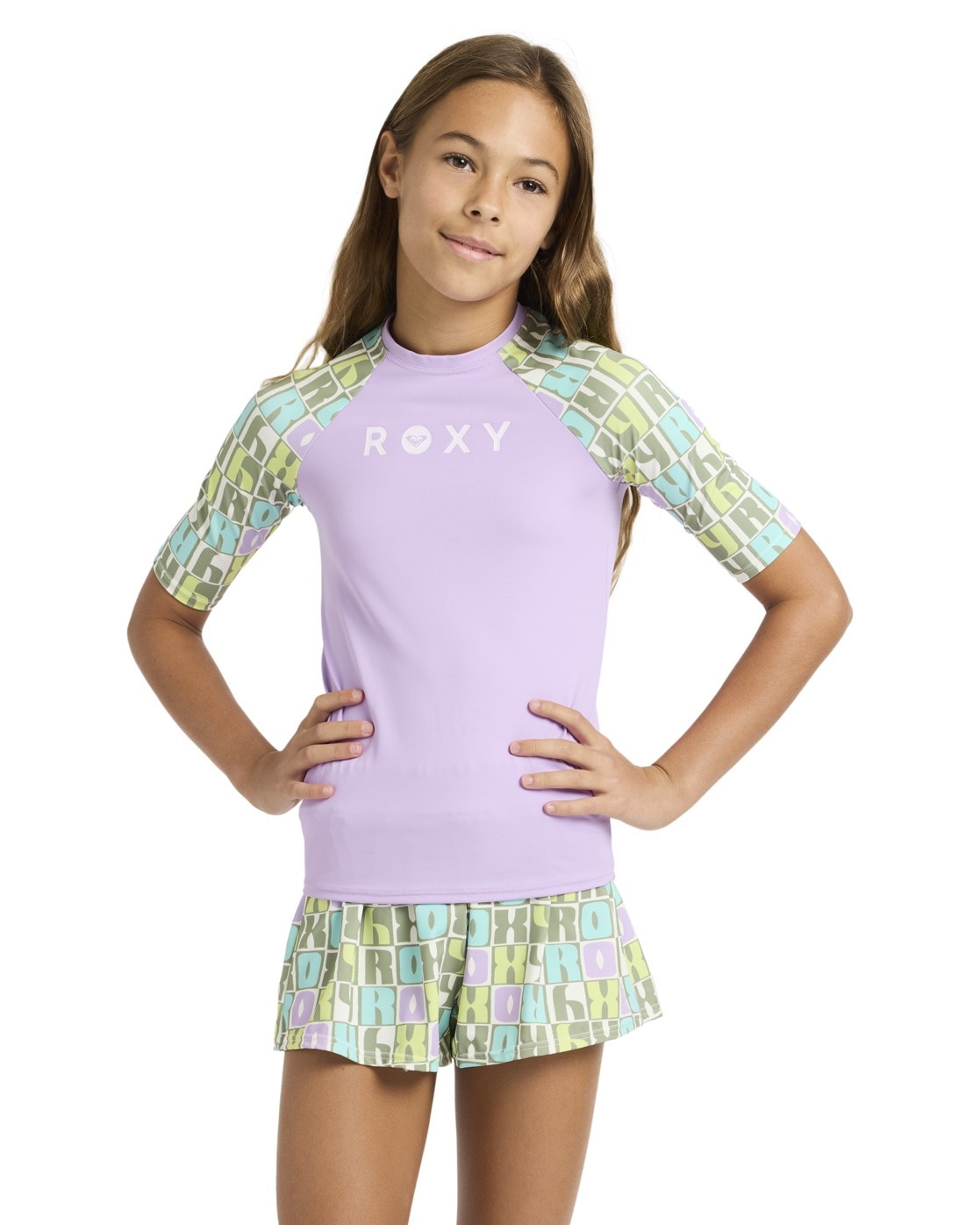 Rash Guard ROXY "Roxy Active", Kinder, Gr. 8(125-130cm), oil grün letter up, Obermaterial: 82% Microfaser, 18% Elasthan;, Shirts
