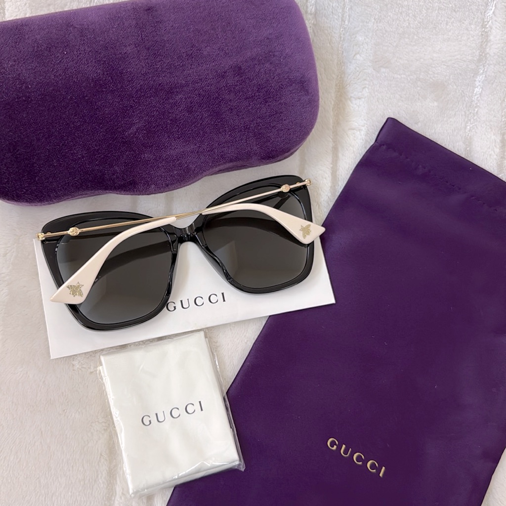Gucci Accessories | $550 Gucci Cat Eye Black Gold Interlocking Gg Bumblebee Sunglasses | Color: Black/Gold | Size: 56-17-145