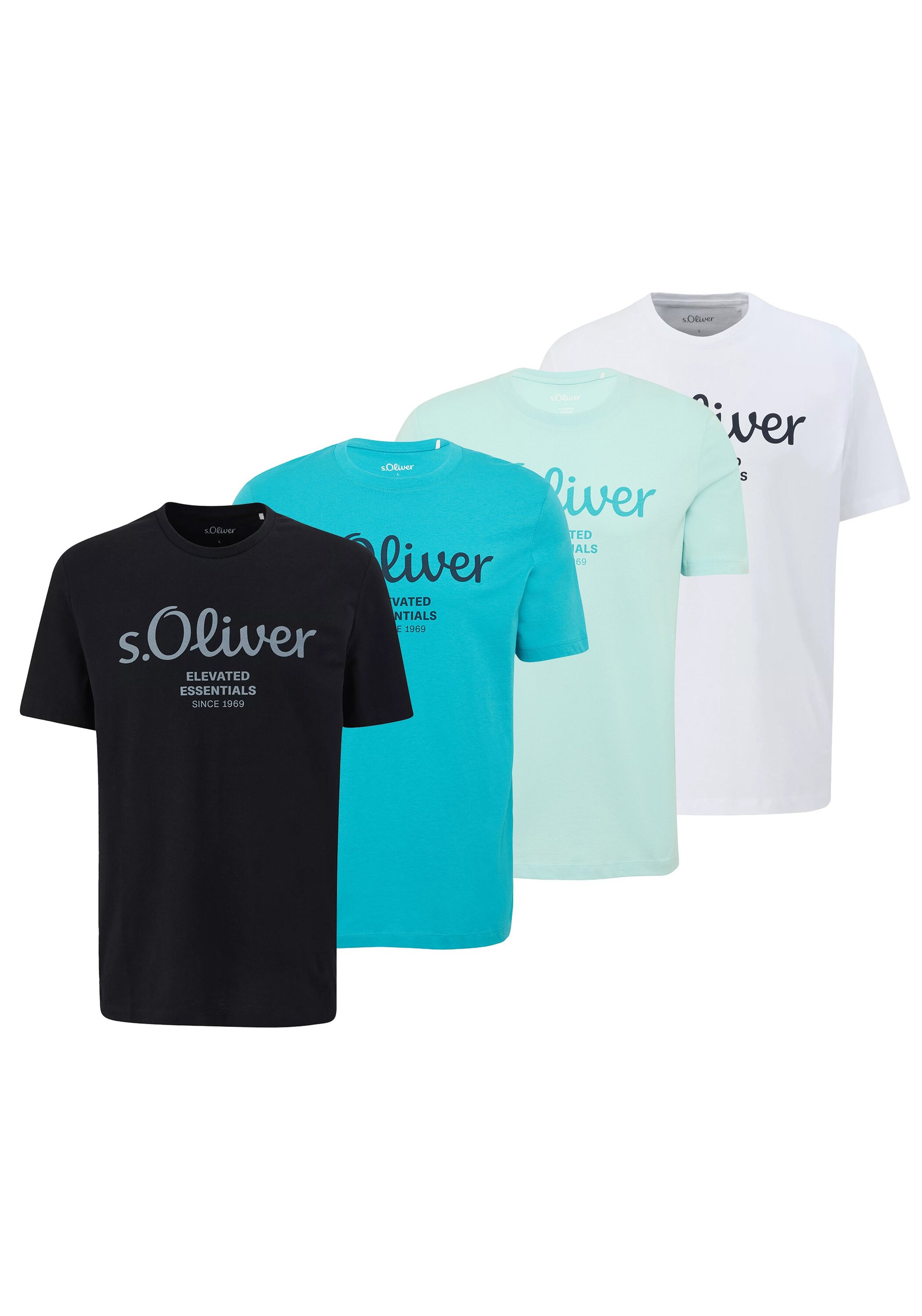 T-Shirt S.OLIVER "T-Shirt Logo T-Shirt 4er Pack", Herren, Gr. XXL, blau (weiß, türkis, türkis, schwarz), Obermaterial: 100% Baumwolle CO., Shirts T-Shirt