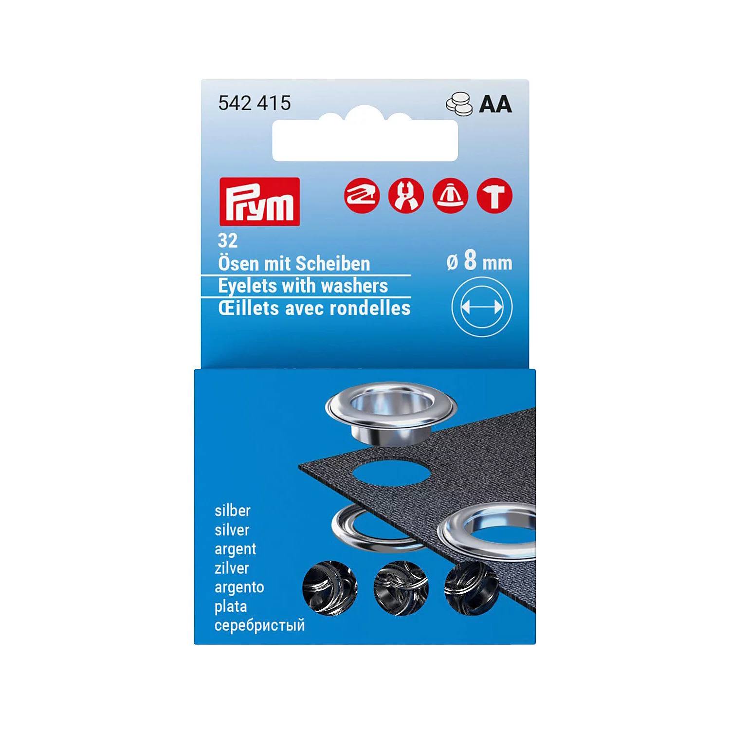 Prym Nähfrei-Ösen mit Scheiben, Größe: 8 mm Ø, Inhalt: 32 Stück Image