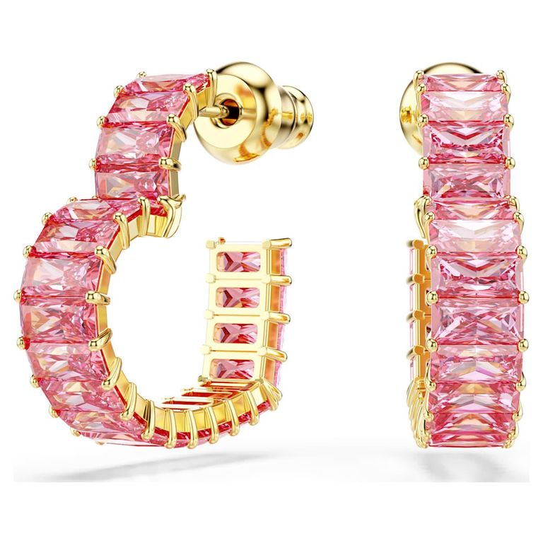 Matrix Baguette Cut Heart Hoop Earrings - Pink - Swarovski Earrings
