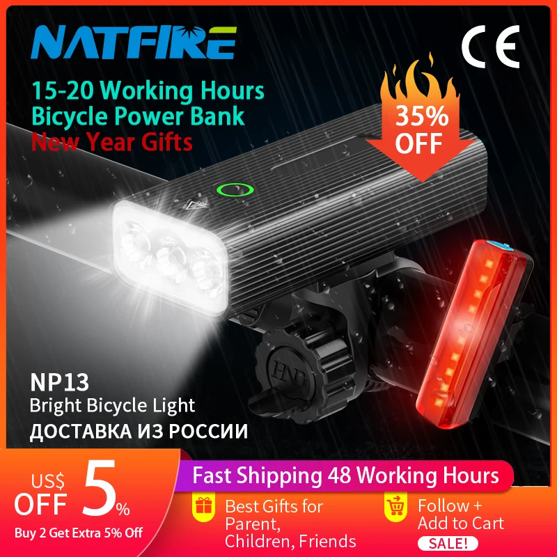 NATFIRE NP13 luce per bici USB ricaricabile luce per bicicletta a LED 450-800LM faro anteriore con fanale posteriore torcia MTB lampada anteriore