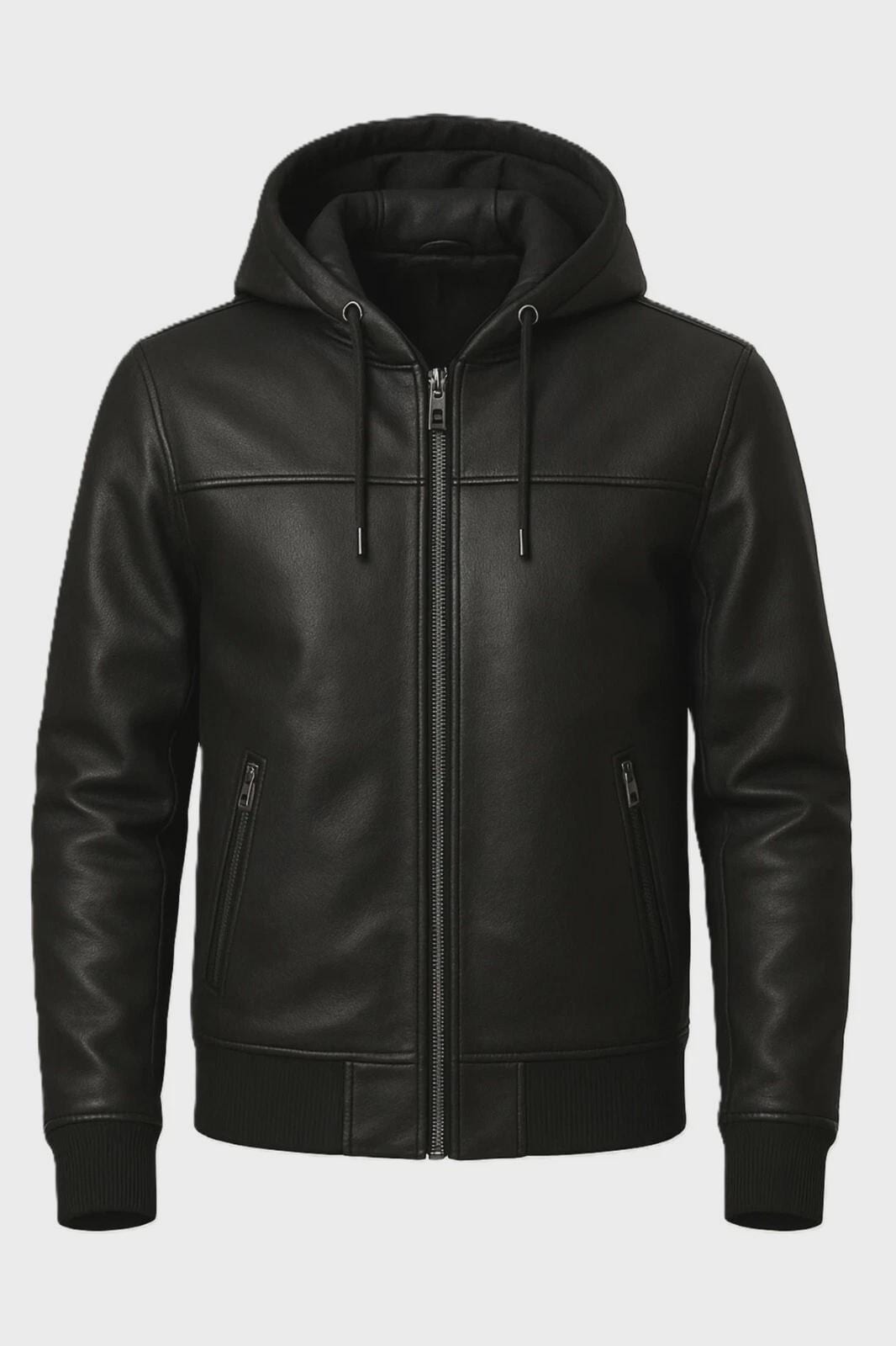 Giacca da uomo in vera pelle nera con cappuccio in pelle di prima qualità, fatta a mano - Giacca bomber con cappuccio in vera pelle nera