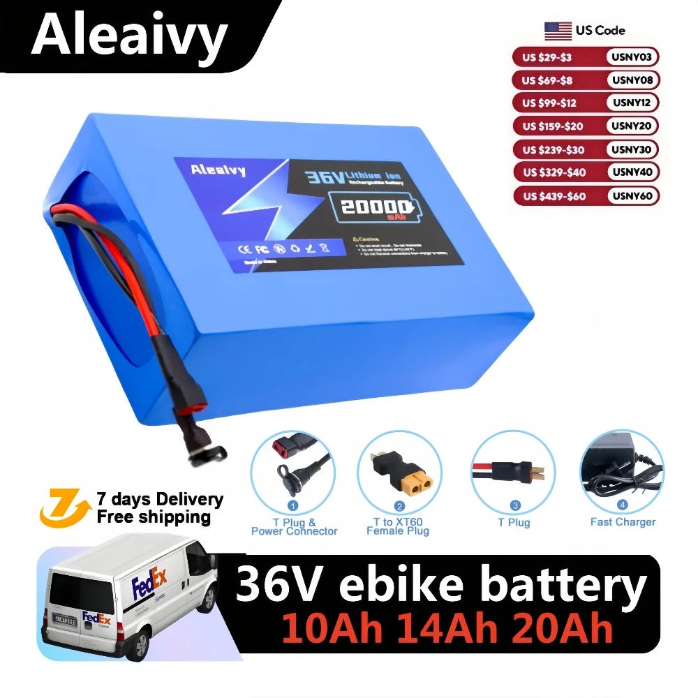 Original Aleaivy 36 V 48 V Akku 10 Ah 14 Ah 16 Ah 20 Ah 18650 Akku für 200–2000 W Fahrrad, Fahrrad, Roller und andere Motoren Image