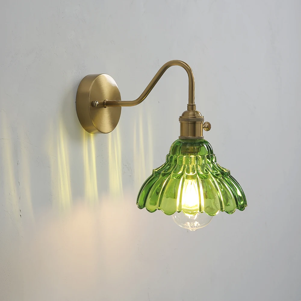 Japanische Retro-Blumenglas-Wandlampen, moderne, einfache Schlafzimmer-Arbeitszimmer-Nachttischlampe für LED-Spiegelleuchte mit verstellbarer Wandleuchte