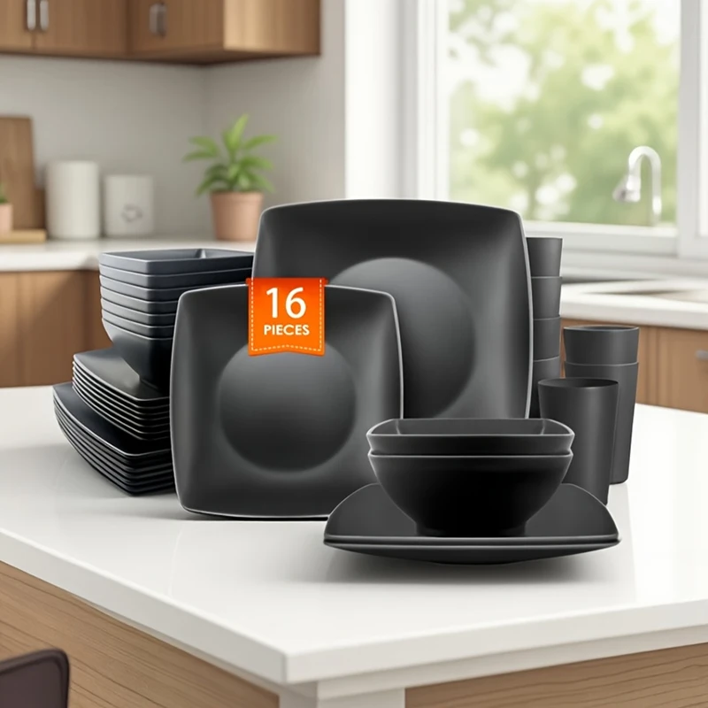 16-teiliges PP-Geschirrset, hochwertiges kreatives Set für Haushaltsgeschirr und Tassen, geeignet für Küchen, Picknicks, Partys und Festivals. Image