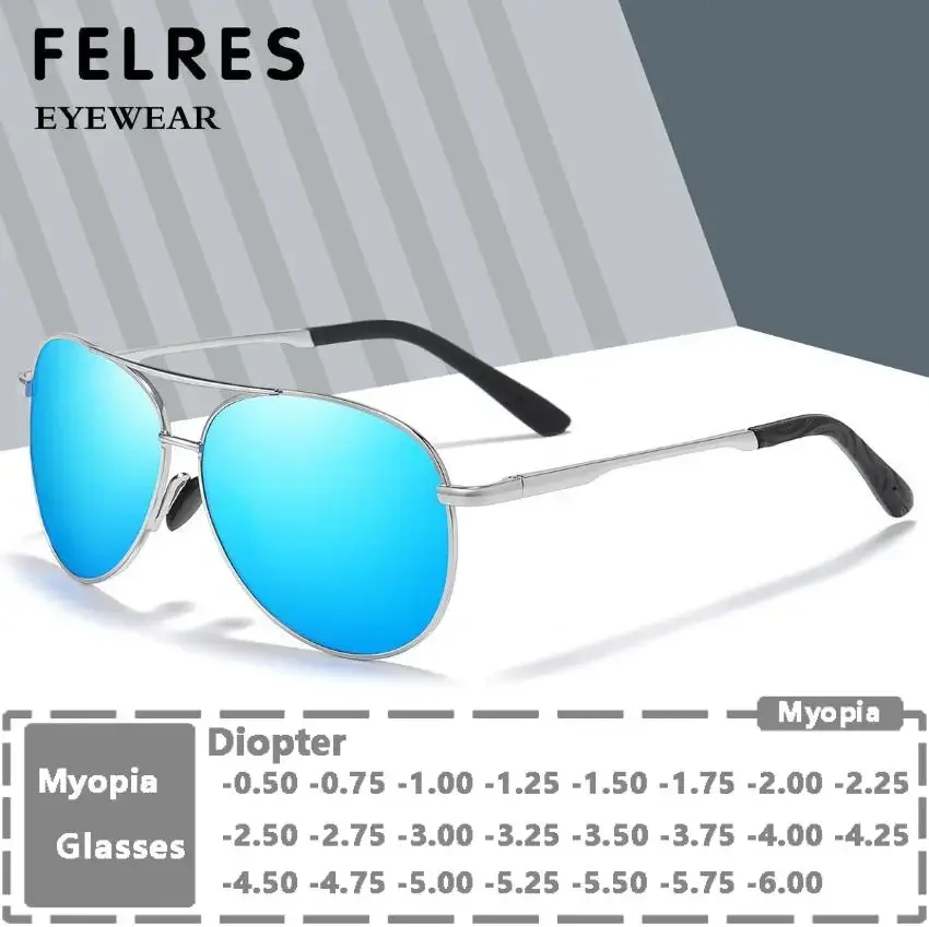 Metall Pilot Polarisierte Myopie Sonnenbrille Männer Frauen Klassische Rezept Kurzsichtige Gläser Schatten Sonnenbrille -0,5 -1,0 -1,5 -2,0 Image