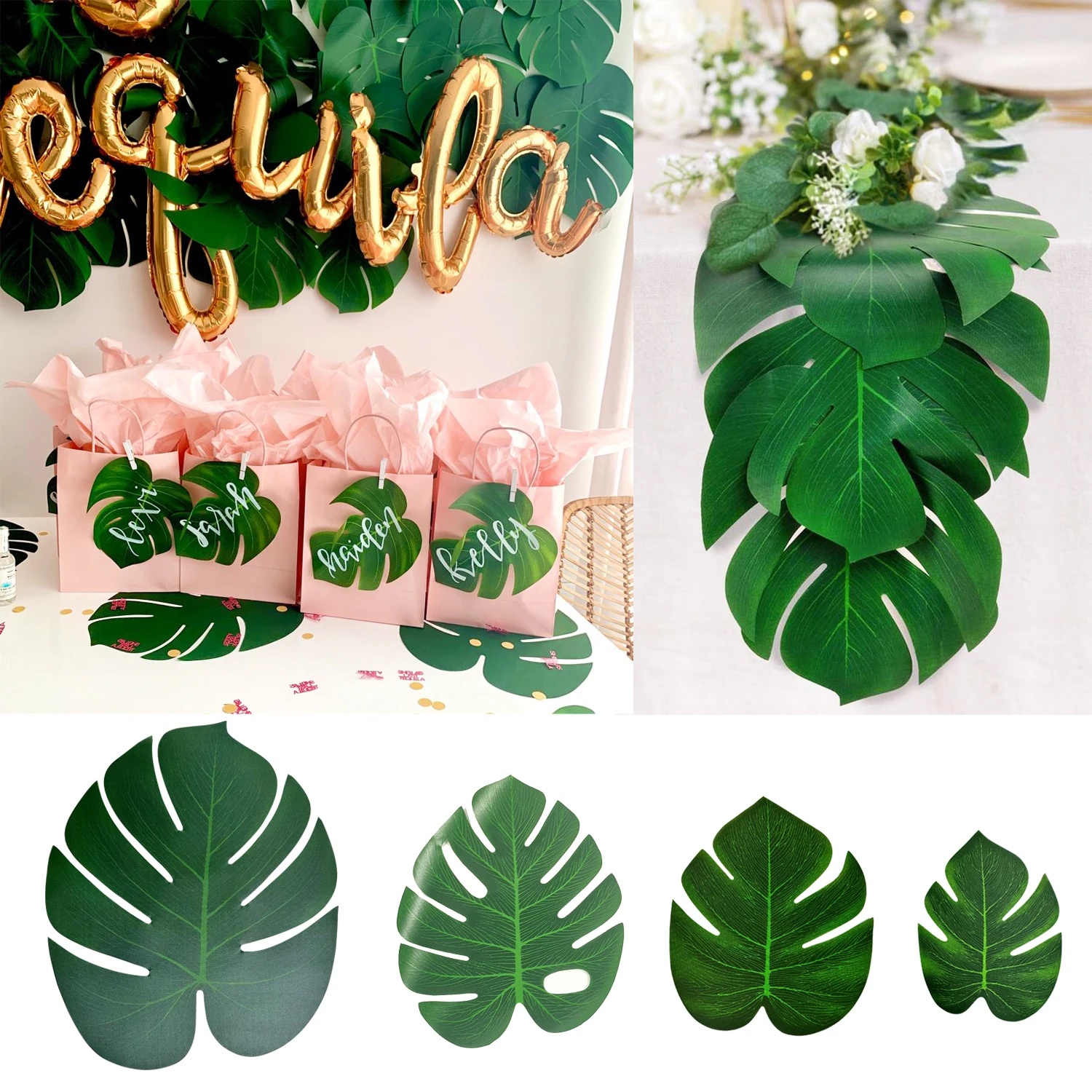 10 Stück künstliche Hawaii-Tropenpalmenblätter, hawaiianisches Luau-Strand-Thema, Partyzubehör, Hochzeit, Tischdekoration, Schildkröten-Rückenblatt Image