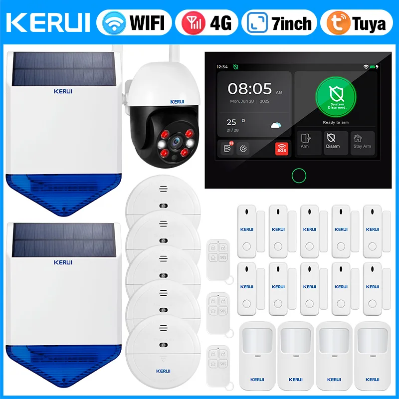 KERUI Wireless Home Alarm System 4G 2G / WiFi Sicherheitsalarm mit 7-Zoll-Alarm-Hostpanel-Set Tuya Smart Image