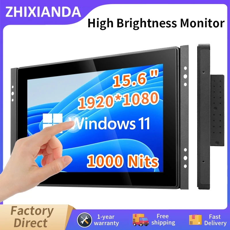 15,6 Zoll 1000 Nits flacher echter kapazitiver Touchscreen-Monitor 1920 * 1080 offener Rahmen industrielles wasserdichtes Display mit VGA HDMI Image
