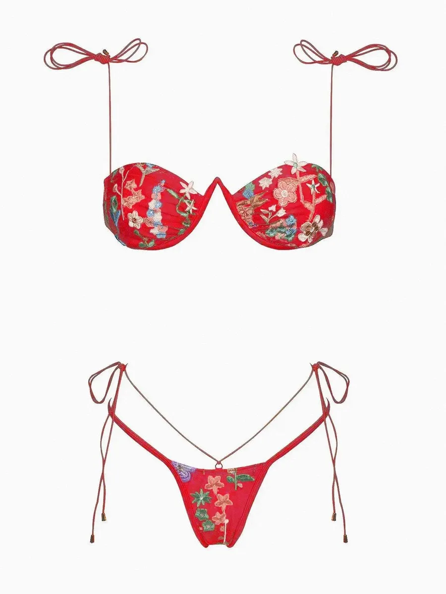 2025, modischer zweiteiliger Damen-Badeanzug – trendiges rotes Design, perfekt für Sommer-Strandbekleidung, Poolpartys, Sommerausflüge Image