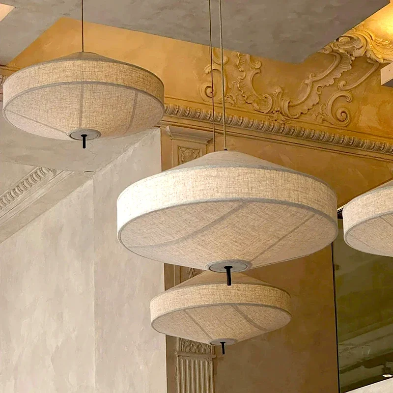 Wabi Sabi Stoff Pendelleuchte japanischer weißer Stoff Kronleuchter für Restaurant Esszimmer Home Decor UFO Laterne Hängeleuchte