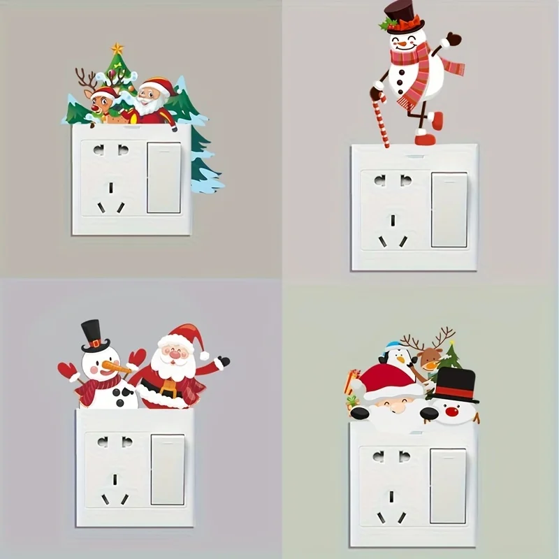 4 stücke Cartoon Weihnachten Serie Festival Schalter Aufkleber DIY Wand Kunst Aufkleber Hause Schalter Rahmen Dekoration Abnehmbare Selbst-klebe Image