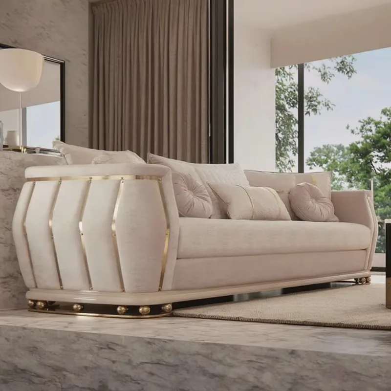Neue Luxus-Sofagarnitur aus Samt, getuftet, bequemes Sofa aus Edelstahl, Wohnzimmer, Villa, Wohnung, Zuhause, Hotel, Einkaufszentrum Image