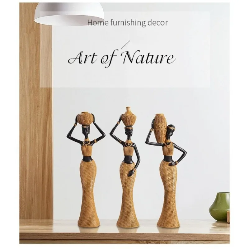 Retro Golden Woven African Tribal Frauen Figur Kreative Harz Schreibtisch Dekoration Ethnischen Stil Charakter Skulptur Ornament Image