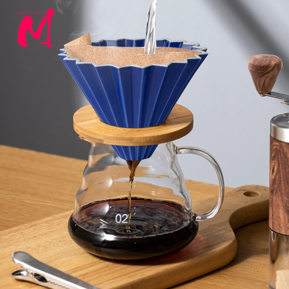 Keramik Kaffee Filter Tasse Wiederverwendbare Filter Kaffeemaschine mit Holz Ständer Trichter Tropf Kuchen Filter Tasse Kaffee Zubehör Image