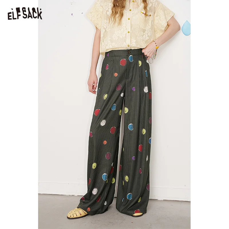 ELFSACK 2025, Sommer Neue Ankunft Lose Beiläufige Dünne Hose Weiß Polka Dot Beiläufige Breite Bein Hosen Für Frau Image