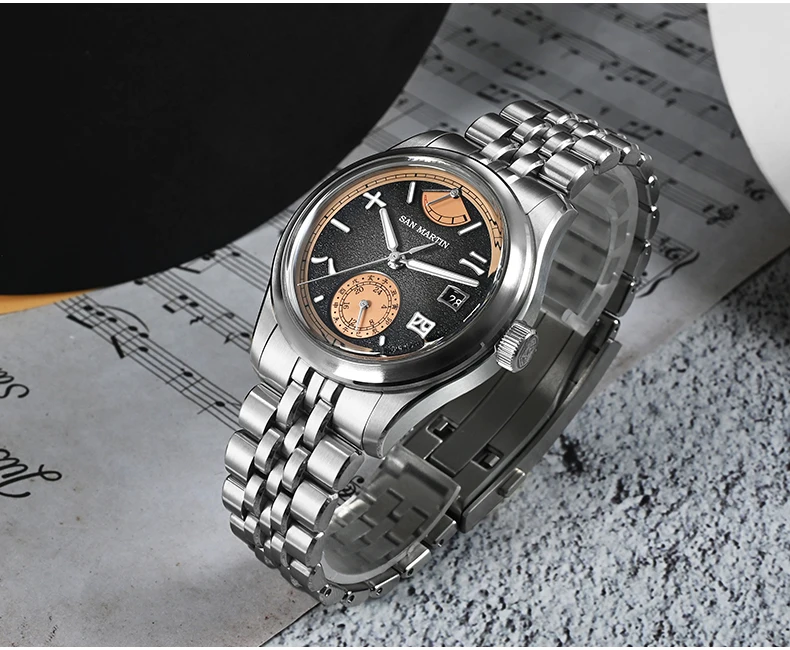 San Martin Herren-Automatikuhr, 39 mm, mechanische Armbanduhr, 10 Bar, leuchtendes Saphir-Gangreserve-Display, 24 Stunden Miyota 9132 Image