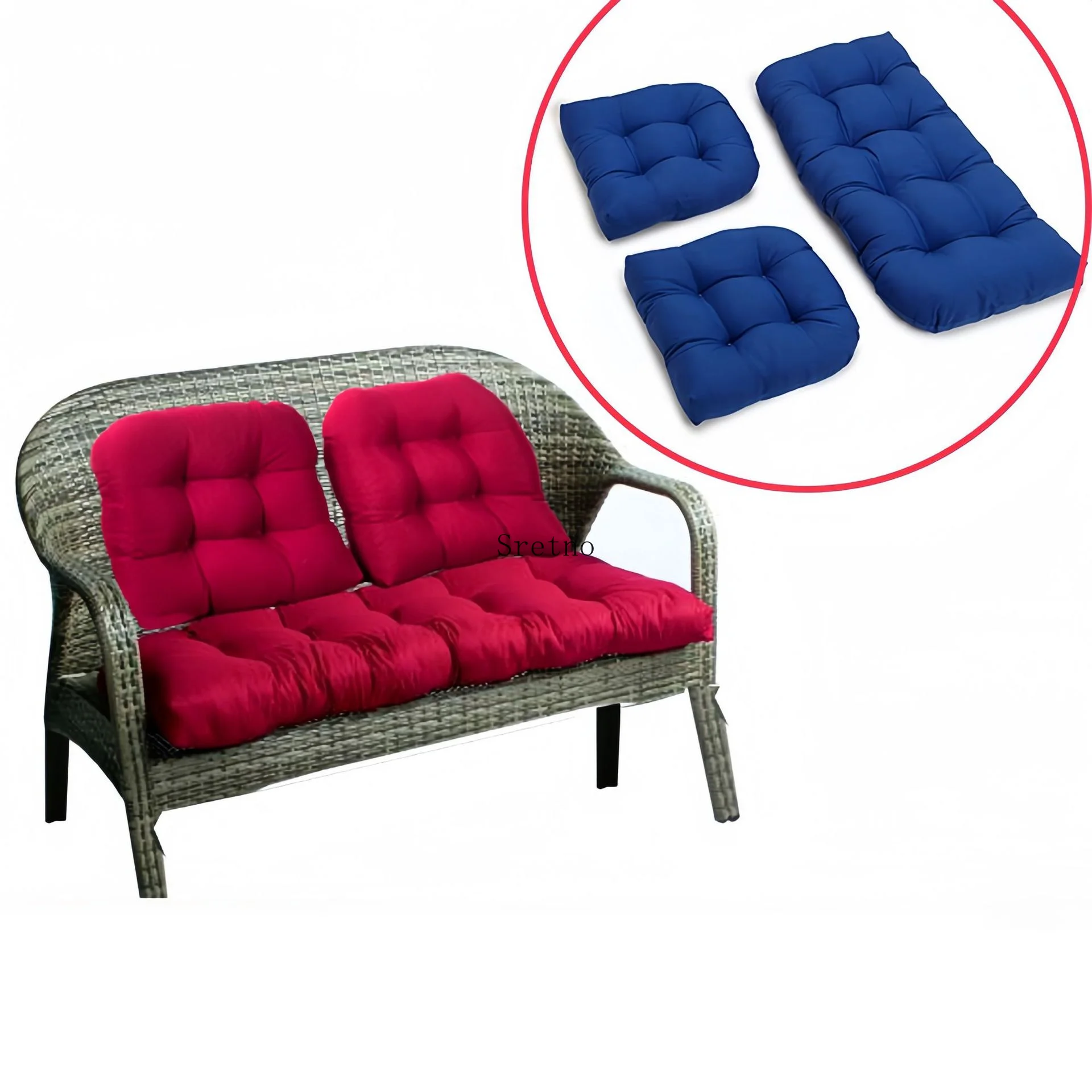 Sretno, speziell für den Außenbereich, wasserdichtes Stoff-Bankkissen, Rückenlehne, dreiteiliges Set, Rattanstuhl, Gartenschaukelkissen