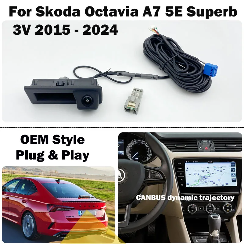 Auto-Rückfahrkamera für Skoda Octavia A7 5E Superb 3V 2015–2024, Canbus Dynamic Traject-Zubehör, Plug & Play Image