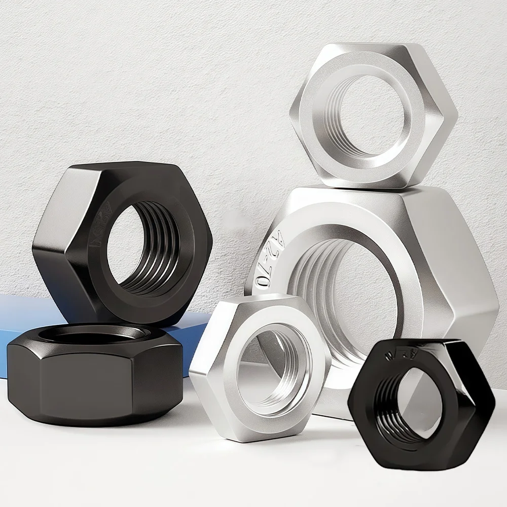 DIN934 Sechskant-Sechskantmuttern M1 M1,2 M1,4 M1,6 M2 M2,5 M3 M3,5 M4 M5 M6 M8 M10 M12 M16 M18 M20 M24 304 Edelstahl schwarze Sechskantmutter Image