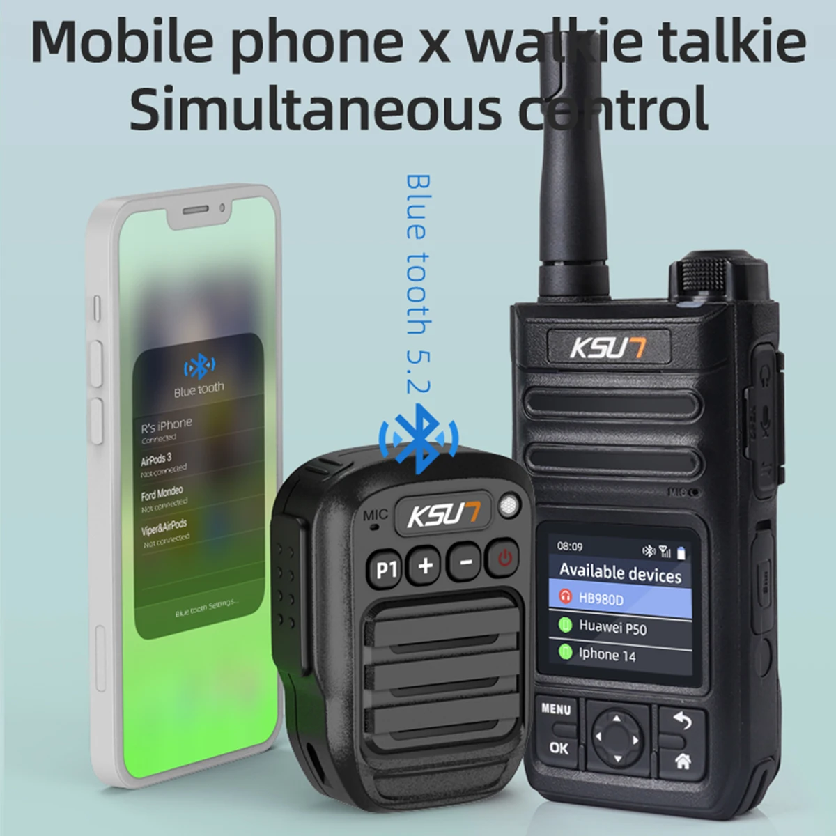 Walkie Talkie Mikrofon Drahtlose Bluetooth Lautsprecher Für Zello Radio POC Zwei Weg Radio Handheld Lautsprecher KSUT B60 Image