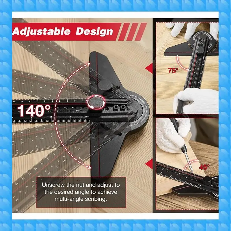 ETRT Winkelmesser, Winkelmesser, verstellbare Winkelmesser aus Aluminium mit 13-Zoll-Holzbearbeitungslineal Image