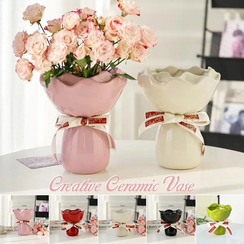 1pc Keramik Vase Rose Blume Geformt Vase Schreibtisch Dekoration Blumen Anordnung Gürtel Dekorative Hause Bouquet Ästhetische Dekor Image