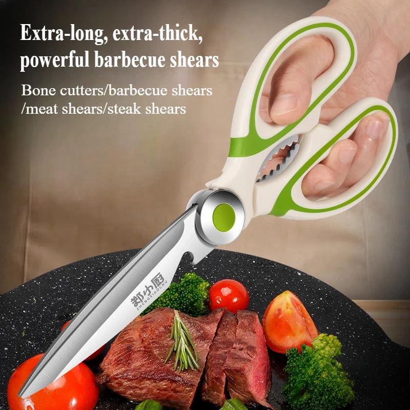 Multifunktionale Küchenschere aus Edelstahl, starke Hühnerknochenschere, erweiterte Haushaltsmodelle der Lebensmittelschere, Grill Image