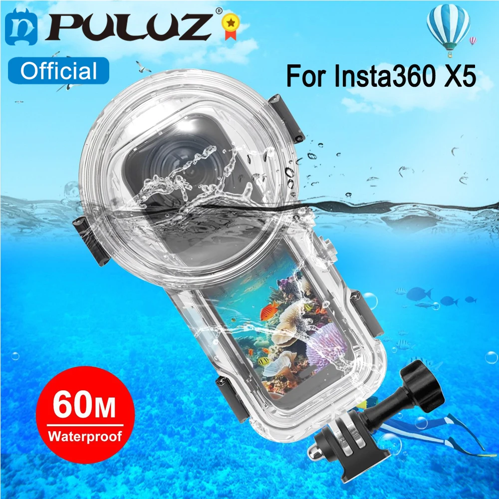PULUZ Wasserdichtes Tauchgehäuse für Insta360 X5 Sportkamera, 60 m unter Wasser versiegeltes wasserdichtes Gehäuse, unsichtbare transparente Hülle Image