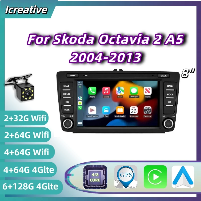 8-Zoll-Bildschirm Autoradio Android für Skoda Octavia 2 A5 2004-2013 Multimedia Carplay Wireless 2din Stereo Autoaudio Naviagtion GPS Image