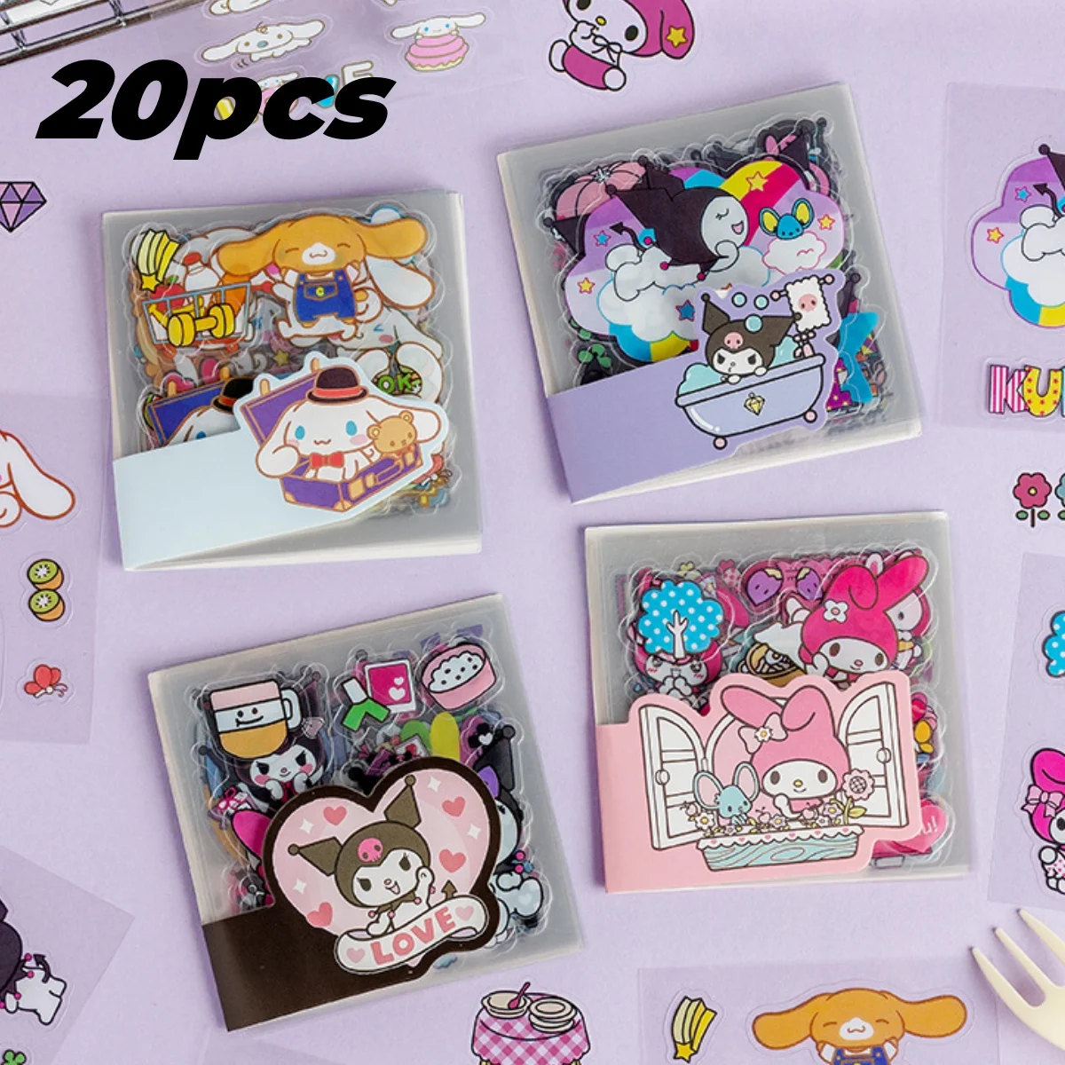 20 stücke sanrio wasserdichte transparente aufkleber nette kuromi meine melie cartoon material handy fall DIY dekoration aufkleber mädchen Image