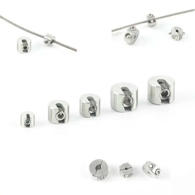 316, Edelstahl-Drahtseil-Griffanschlag, einzelner Drehpunkt, Kabelaufhängung, runder Klemmclip mit Sechskant-Gewindestift Image
