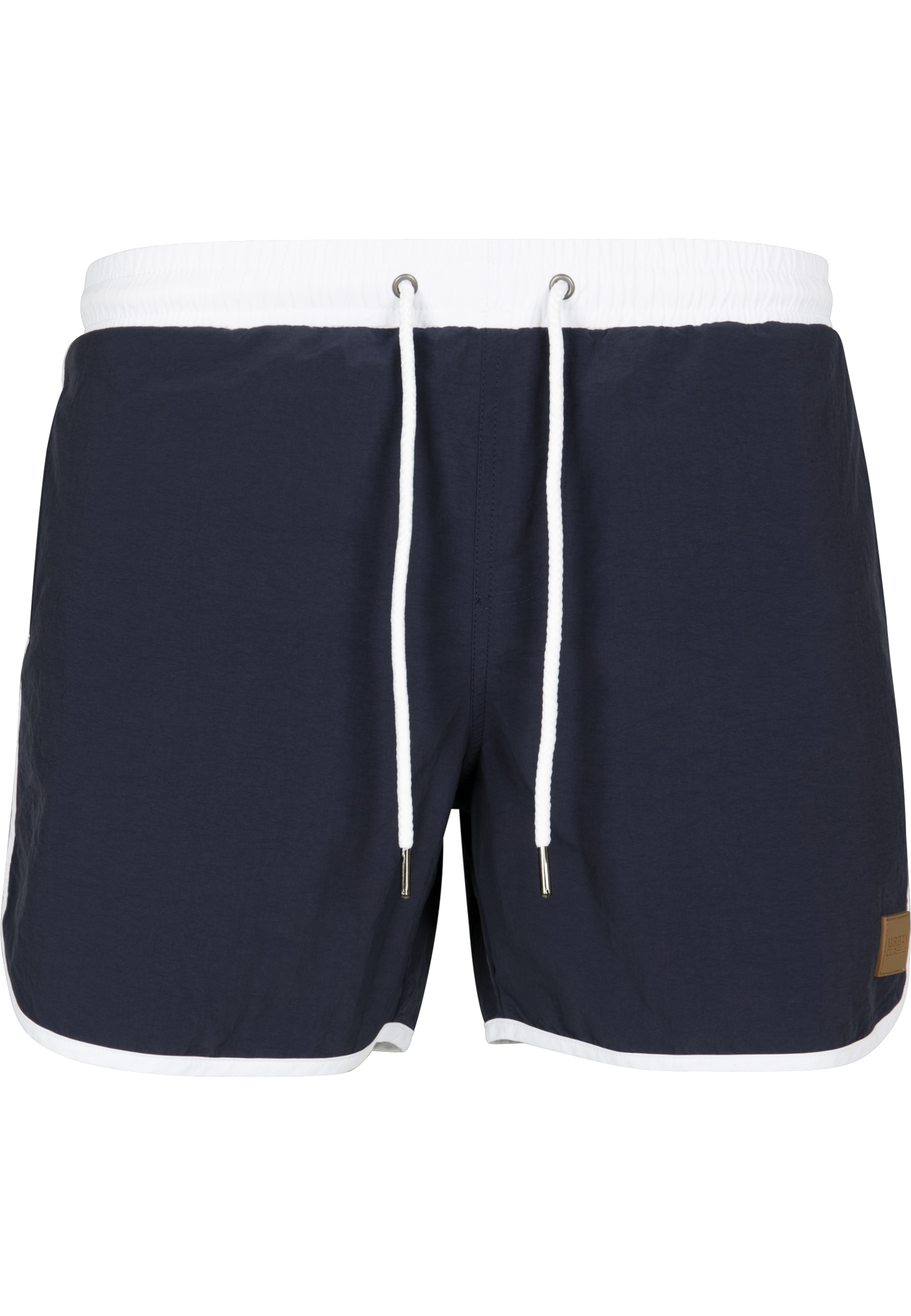 Badeshorts URBAN CLASSICS "Urban Classics Herren Retro Swimshorts", Herren, Gr. L, US-Größen, navy, weiß, 100% Polyamid, Badehosen Badeshorts