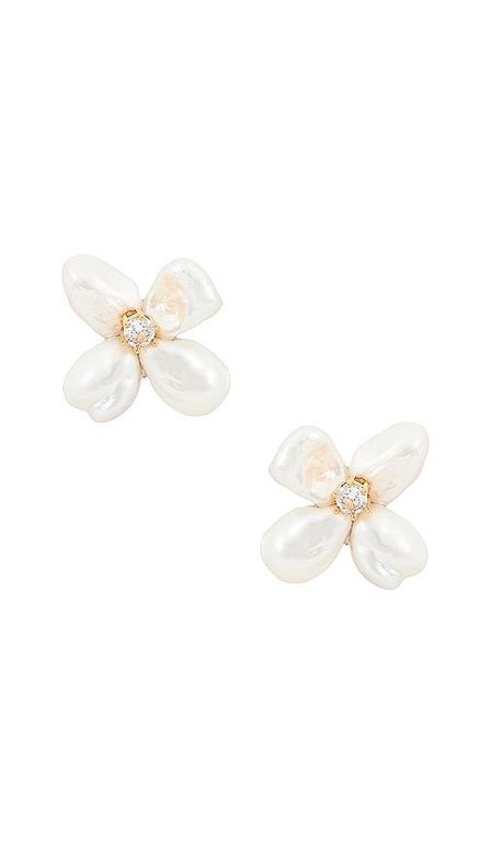 Flower Pearl Earrings - White - Shashi Earrings