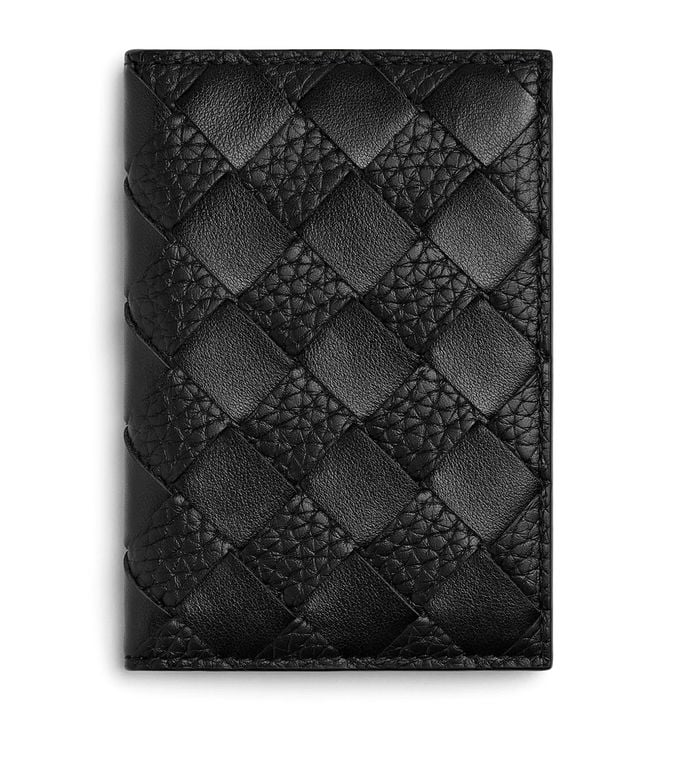 Leather Intrecciato Flap Card Case - Black - Bottega Veneta Wallets