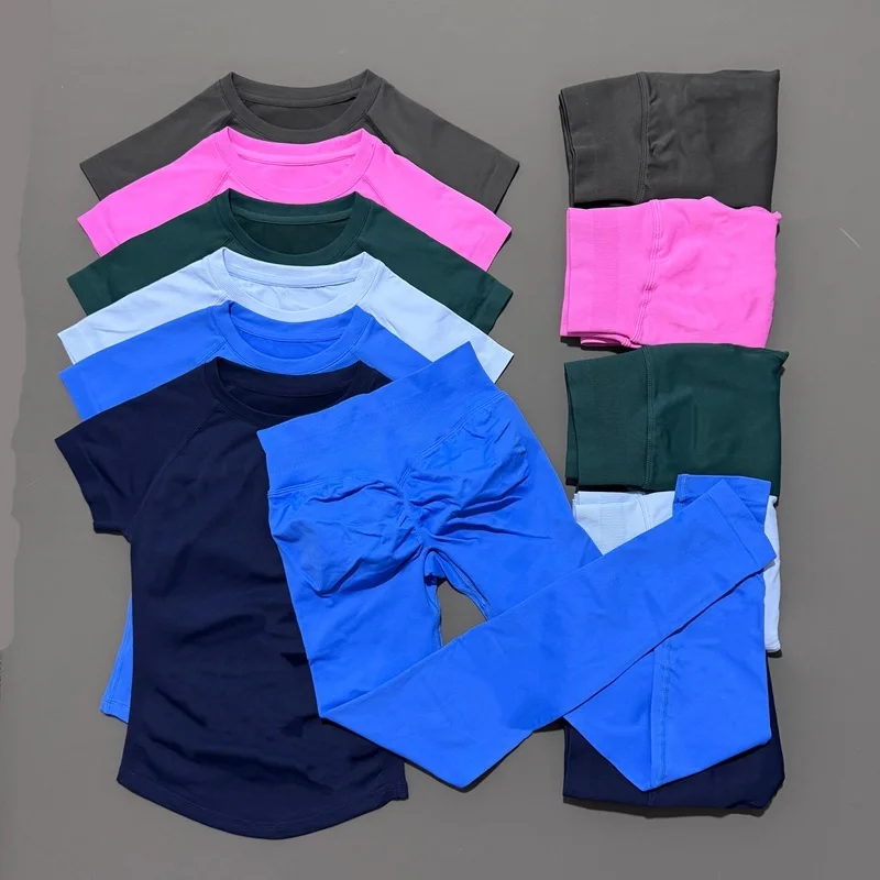 Ensemble de sport HISTELLO 2 pièces pour femme, haut court sans couture à manches courtes et legging de yoga, tenue de sport pour la gym et l'entraînement