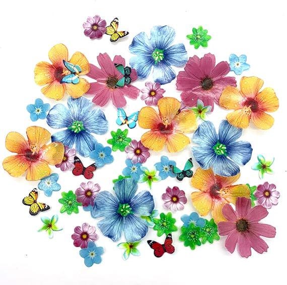 58 pezzi di decorazioni per torte a forma di farfalla e fiori commestibili, decorazioni per cupcake, decorazioni per torte di compleanno, decorazioni