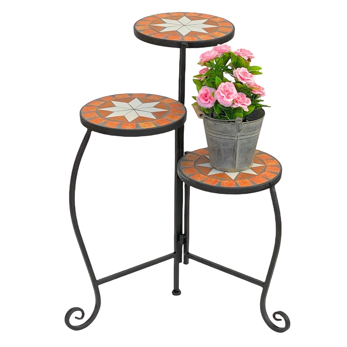 DanDiBo Blumentreppe Mosaik Rund 55 cm Blumenregal 12020 Beistelltisch Pflanzenständer Mosaiktisch Blumenbank Image