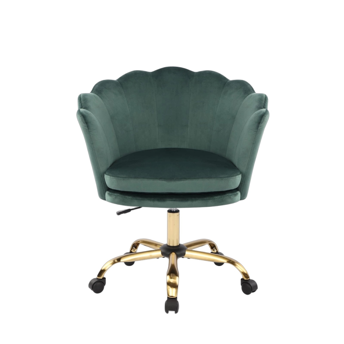 OKWISH Bürostuhl Samt Drehstuhl höhenverstellbar Grün 96x76x73 cm mit Rollen 360 Grad Drehfunktion ergonomische Armlehnen Metallrahmen Image