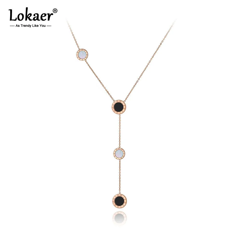 Lokaer Klassische Titan Edelstahl Römischen Ziffern Shell Choker Halsketten Für Frauen Mädchen Chic Charm Anhänger Halskette N19213 Image