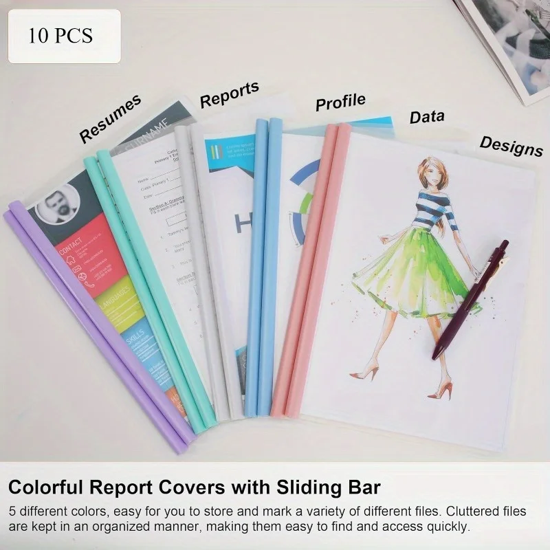 10 Stück transparente PVC-Berichtsabdeckungen im A4-Format mit Gleitschienen | Robuste Präsentationsdateiordner aus Kunststoff für den Geschäfts- und Bürogebrauch Image