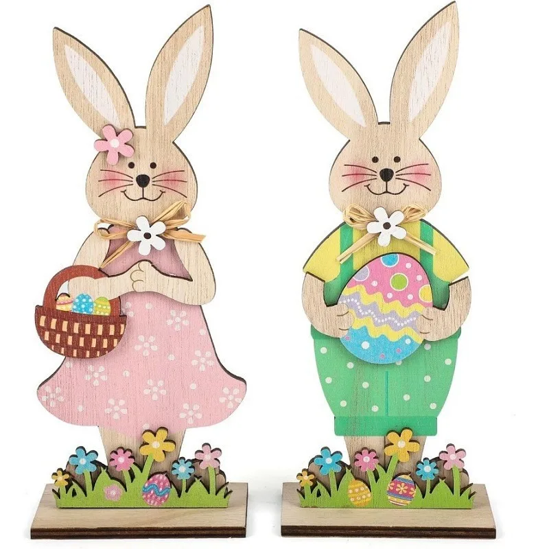 Holz Ostern Kaninchen Handwerk Malerei Tisch Ornamente Frühling Jagd Party DIY Happy Bunny Ostern Ei Party Home Decor 2026 Image