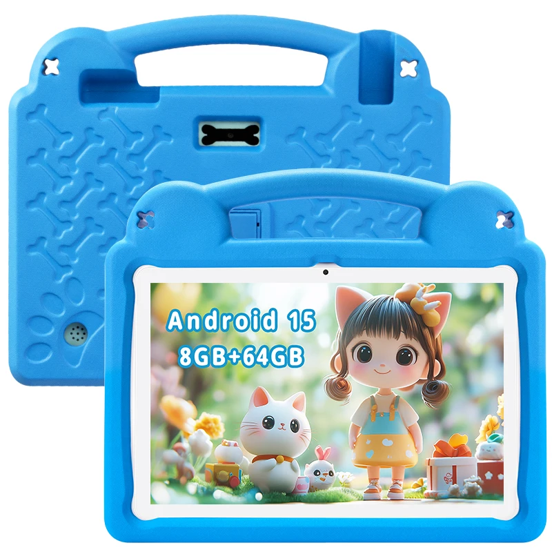 2025 verbessertes Kinder-Tablet, 10,1-Zoll-Android-15-Kinder-Tablet mit Parental-Steuerung, 5000-mAh-Akku, 8 GB + 64 GB, tolles Geschenk für Kleinkinder Image