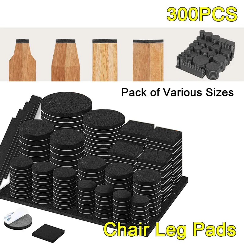 300 Stück Filz-Stuhlbeinpolster, Filz-Möbelpolster zum Schutz von Hartholzböden, selbstklebend, Vorteilspackung in verschiedenen Größen,
