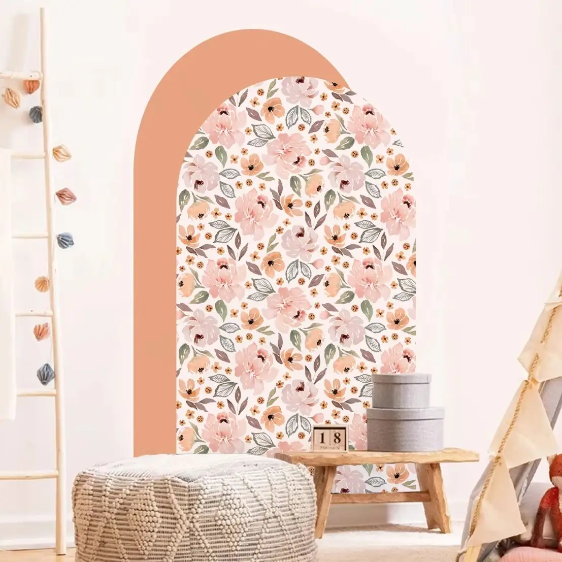 Boho Blumen Bogen Tapete Kinderzimmer Aufkleber Kinderzimmer Baby Aufkleber Kinder Schlafzimmer Wohnzimmer Vinyl Home Dekoration Abziehen und Aufkleben