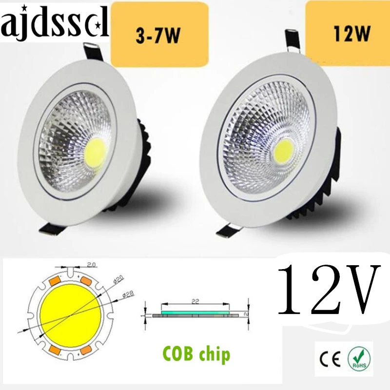 LED-Downlight, superhell, LED-Einbauleuchte, SPOT, dimmbar, COB, 3 W, 5 W, 7 W, 12 W, LED-Spot-Licht, LED-Dekoration, Deckenleuchte, AC/DC 12 V