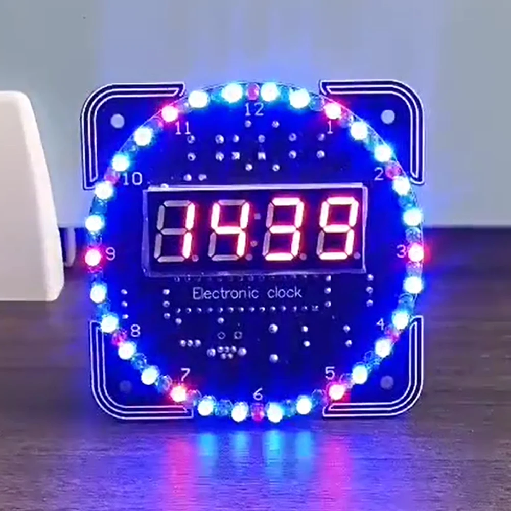 DIY elektronisches Uhren-Set, LED-Digitalzeitanzeige mit Lichtsteuerung, Rotationstemperatur-Werkzeugset für Lötübungen Image